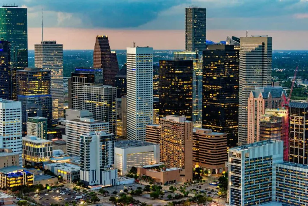 Downtown high-rises and waterfront buildings
