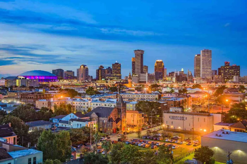 Louisiana city skyline at dusk
