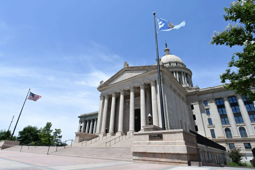 Oklahoma State Capitol beneath a blue sky